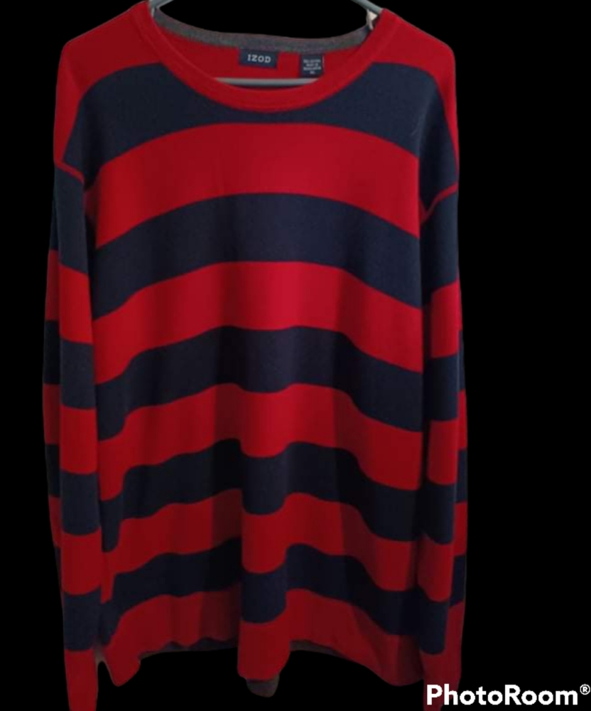 Vintage Izod Red Blue Striped Crewneck Knit Sweater XL